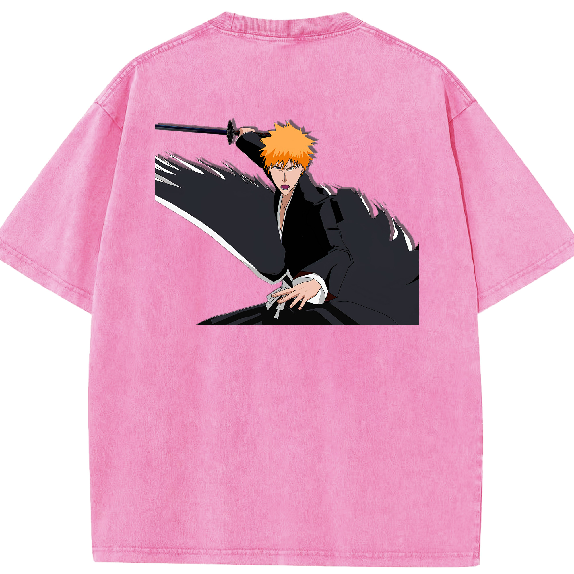 （画像用） ブリーチ 黒崎一護（くろさき いちご）BLEACH Kurosaki Ichigo 綿100% ヴィンテージ風 半袖Tシャツ（背面プリント）